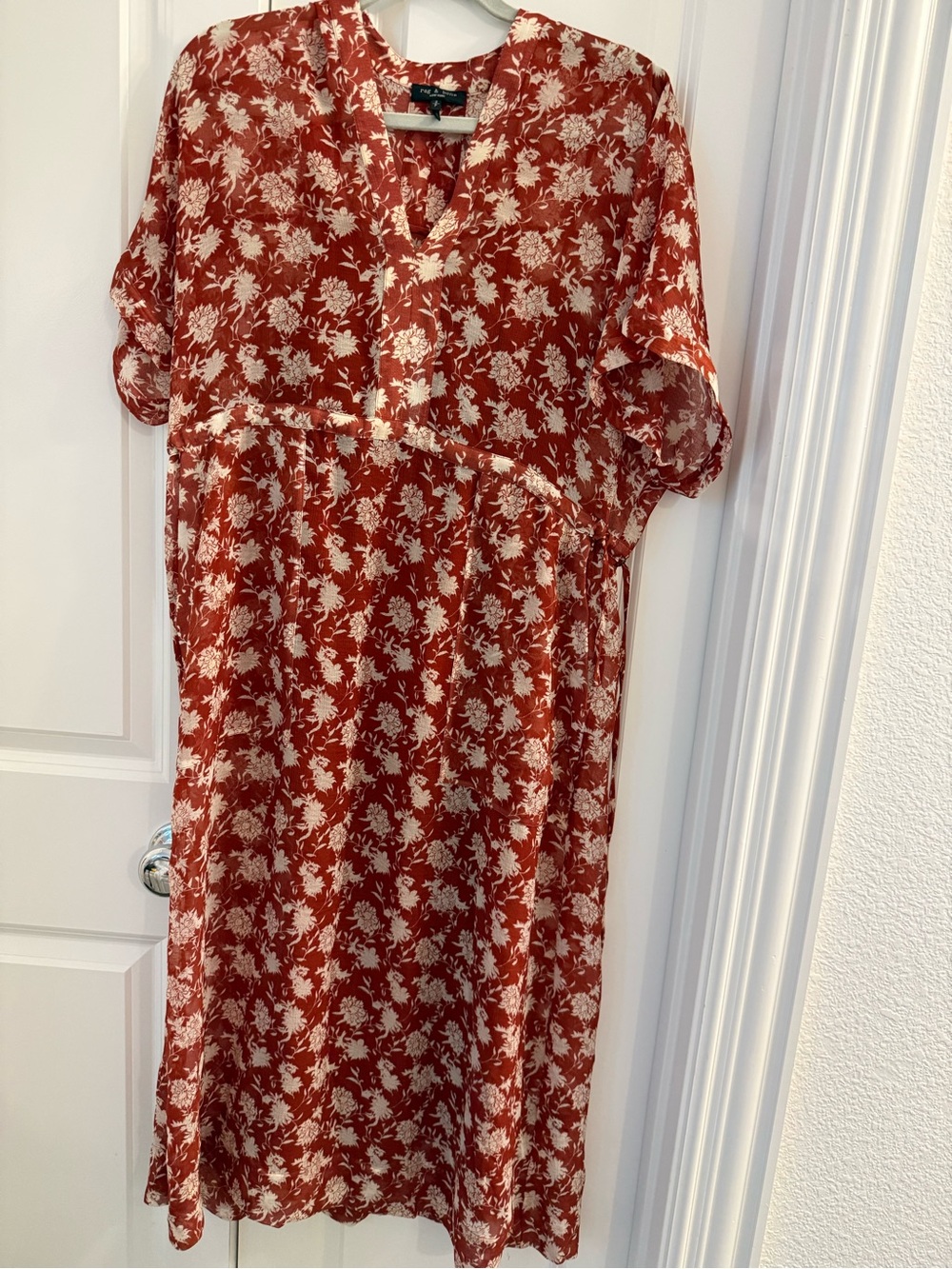 Women's Rag & Bone Elysse Midi Dress in Rust Floral Chiffon Size Small - Picture 3 of 13